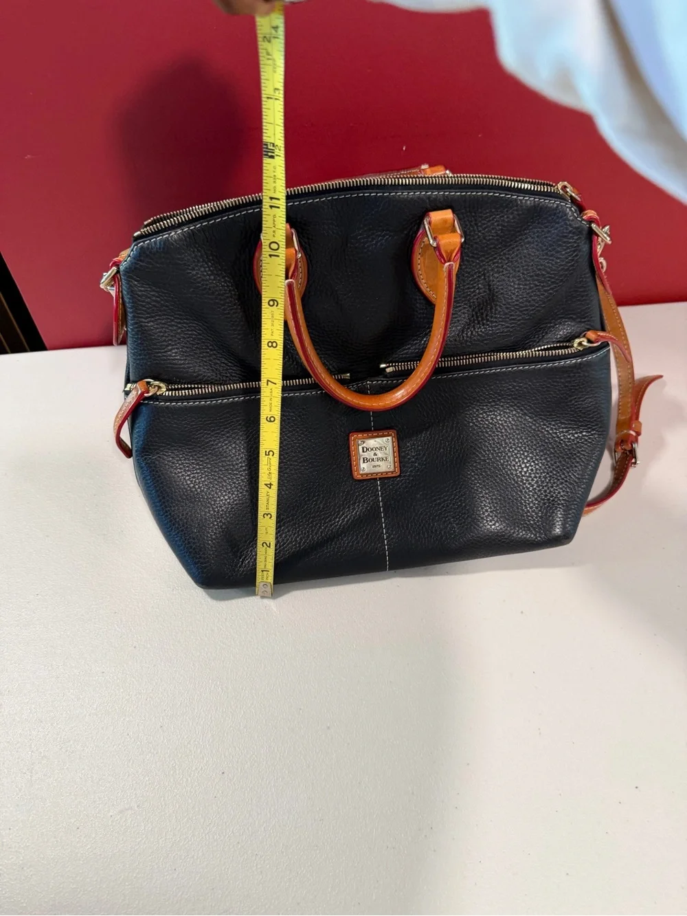 Dooney & Bourke Black Satchel with Tan Trim and Handles